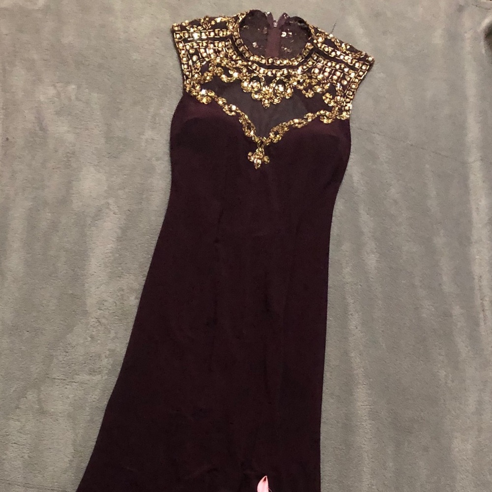 burgundy slit floor length dress
